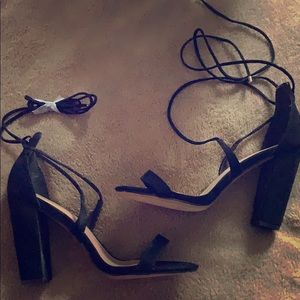 Black suede high lace heels *never worn